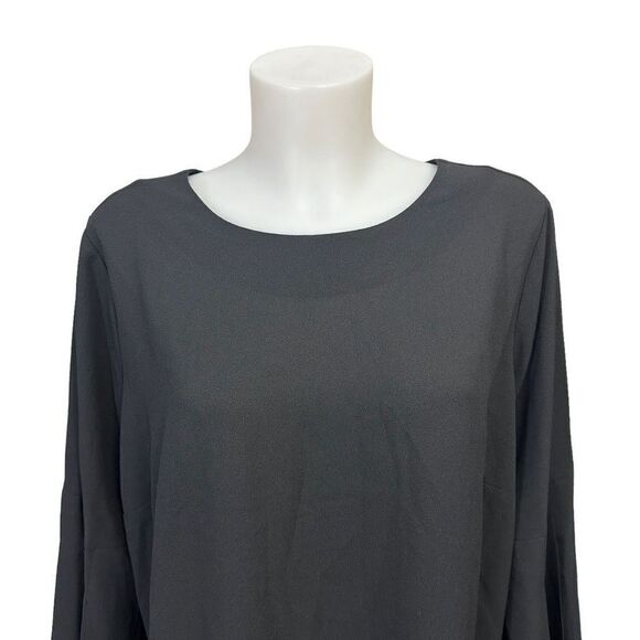 TALBOTS Woman Black Roundneck Chiffon Pleated Sleeve Blouse size 1x New - Picture 2 of 9